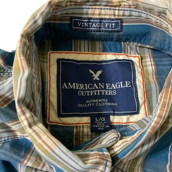 American‎ Eagle Outfitters Mens Pearl Snap Short Sleeve Shirt Size Large Vinyage - Picture 3 of 11